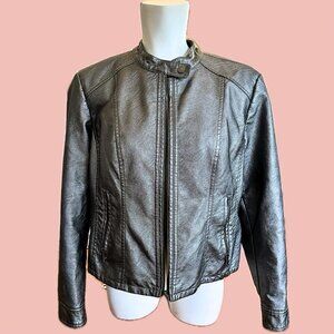 Unique silver moto jacket with a sleek metallic finish